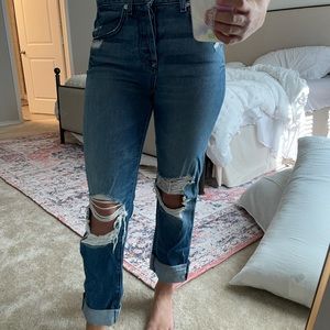 7FAM Knee ripped high waisted jeans